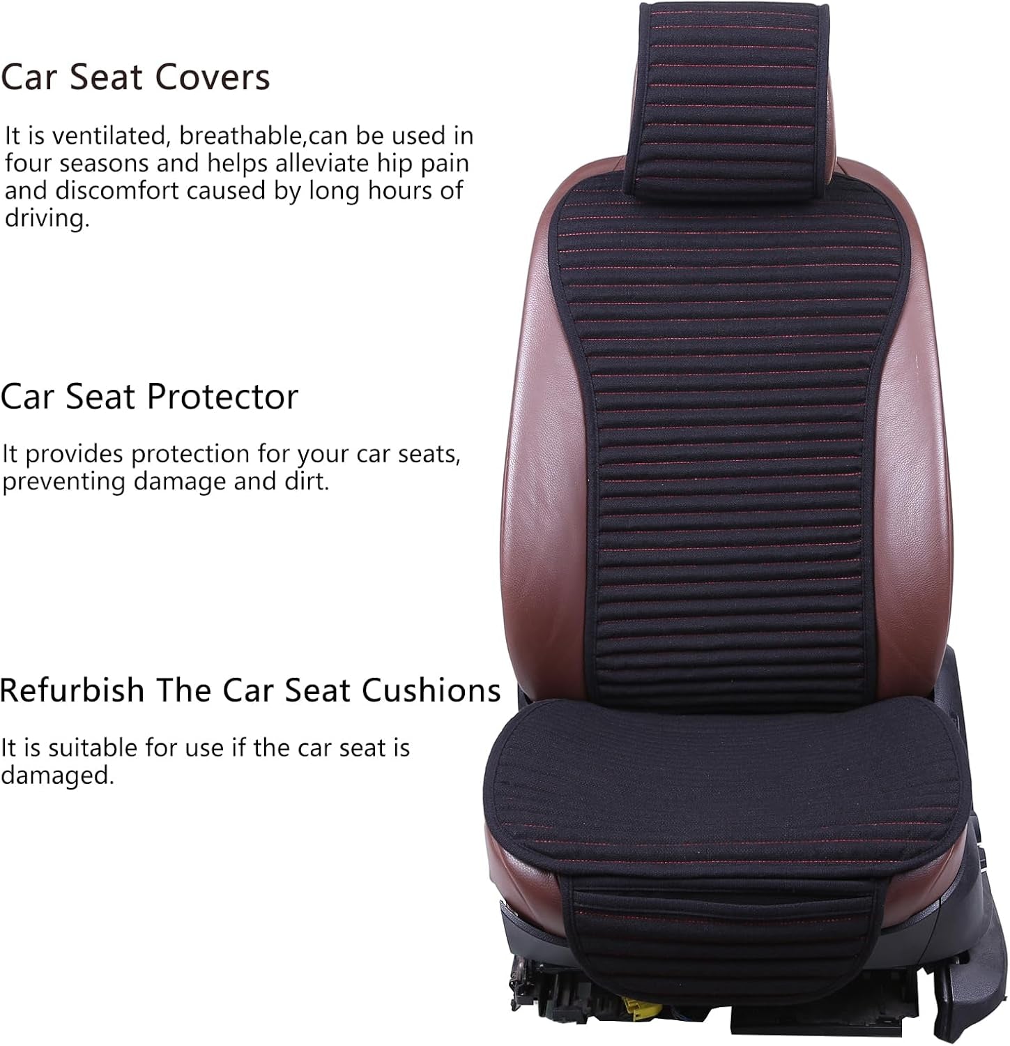 Linen Car Seat Cover,Buckwheat Hull Cooling Seat Cover Front Seat Only | Non-Slip Bucket Seat Protector for Most Cars, Suvs, Vans & Trucks,Breathable Comfortable Ventilated,Black