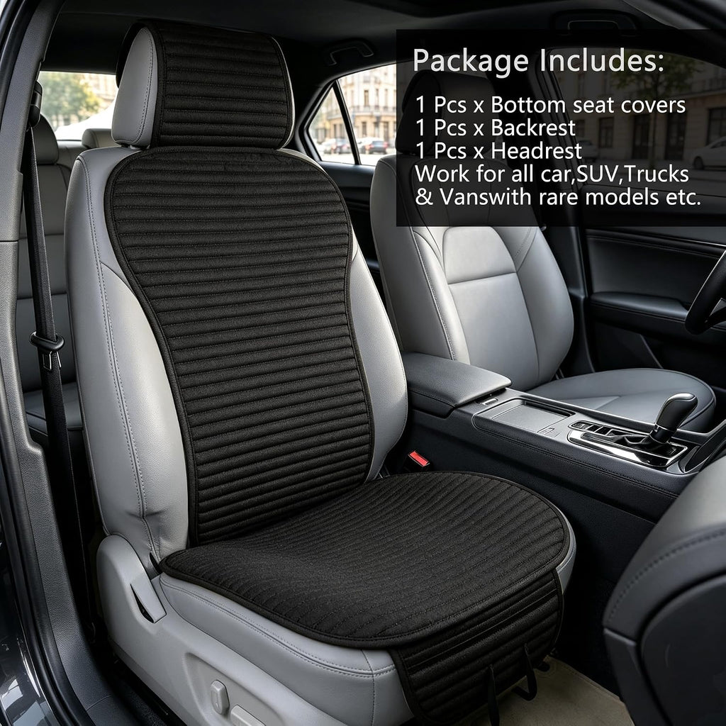 Linen Car Seat Cover,Buckwheat Hull Cooling Seat Cover Front Seat Only | Non-Slip Bucket Seat Protector for Most Cars, Suvs, Vans & Trucks,Breathable Comfortable Ventilated,Black