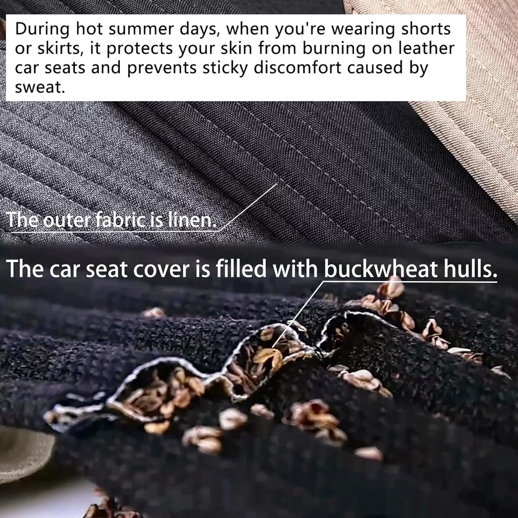 Linen Car Seat Cover,Buckwheat Hull Cooling Seat Cover Front Seat Only | Non-Slip Bucket Seat Protector for Most Cars, Suvs, Vans & Trucks,Breathable Comfortable Ventilated,Black