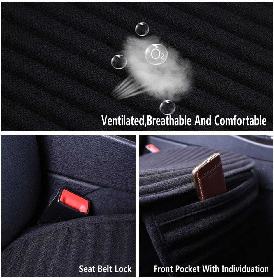 Linen Car Seat Cover,Buckwheat Hull Cooling Seat Cover Front Seat Only | Non-Slip Bucket Seat Protector for Most Cars, Suvs, Vans & Trucks,Breathable Comfortable Ventilated,Black