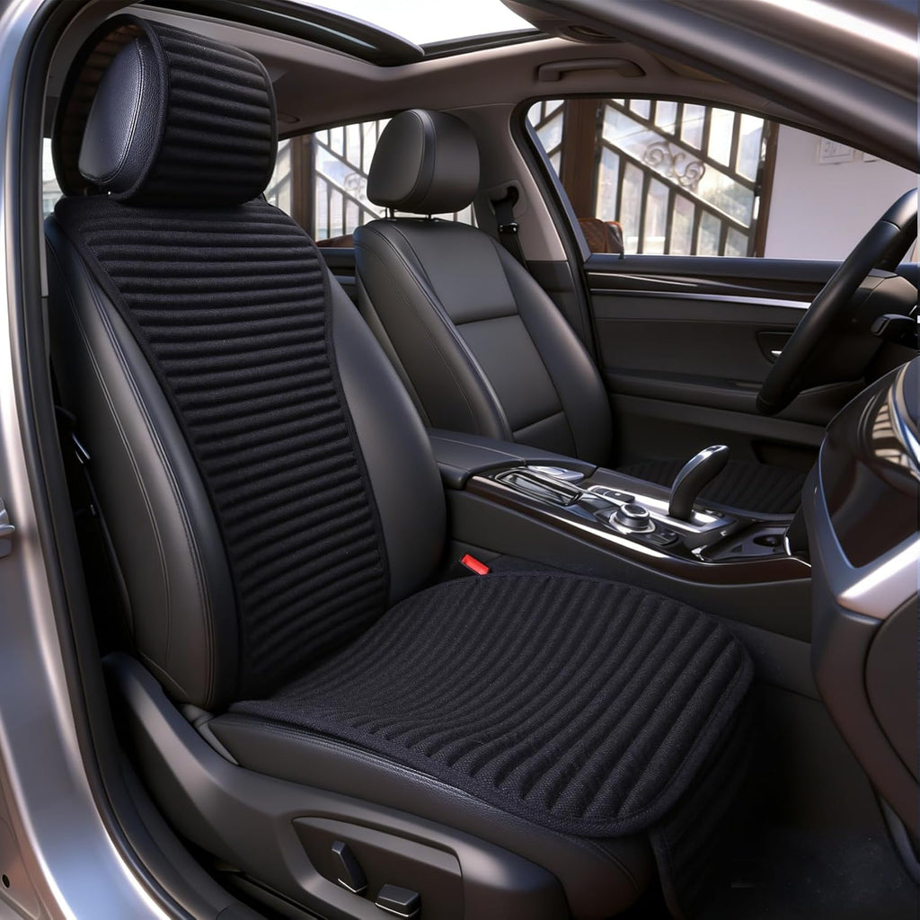 Linen Car Seat Cover,Buckwheat Hull Cooling Seat Cover Front Seat Only | Non-Slip Bucket Seat Protector for Most Cars, Suvs, Vans & Trucks,Breathable Comfortable Ventilated,Black