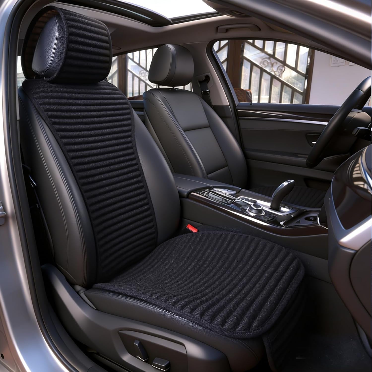 Linen Car Seat Cover,Buckwheat Hull Cooling Seat Cover Front Seat Only | Non-Slip Bucket Seat Protector for Most Cars, Suvs, Vans & Trucks,Breathable Comfortable Ventilated,Black